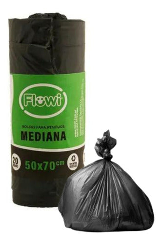 Flowi 40 Black Waste Bags 50x70 Reinforced Base Anti-Leak 0