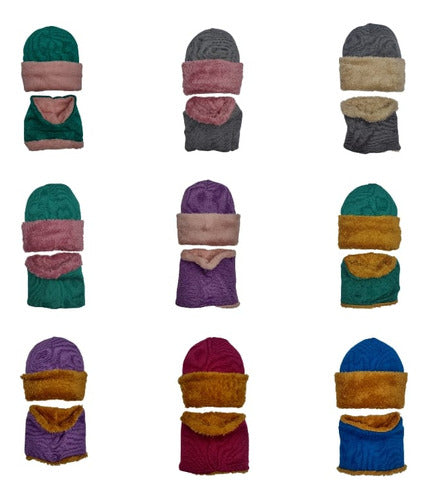 Wool Hat + Scarf Set with Sheepskin Interior x5uds Assorted 1