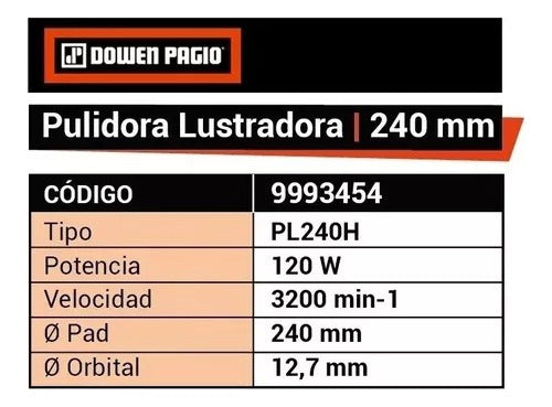 Dowen Pagio Pulidora Lustradora Orbital 240mm 120w 9993454 1