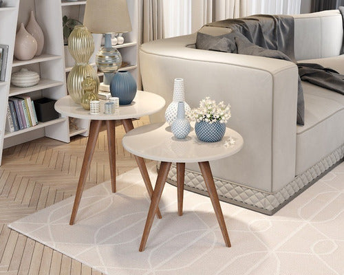 Conjunto Jogo De Mesa Apoio/lateral Elle - Ll Off White 1