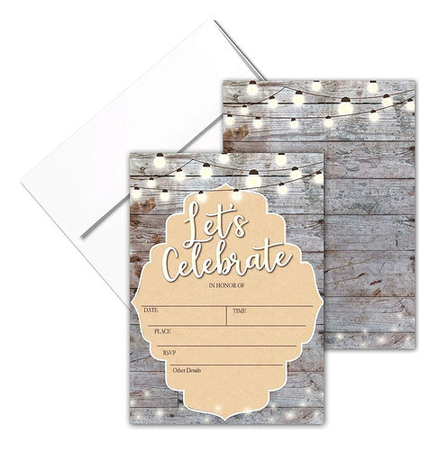 Stonehouse Collection - Let's Celebrate - Rustic Party Invitations with Envelopes 0