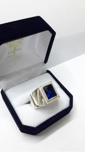 Taller del Sur Joyería Anillo - Sello Hombre Mesa en Plata y Piedra Azul (Circonia) 1