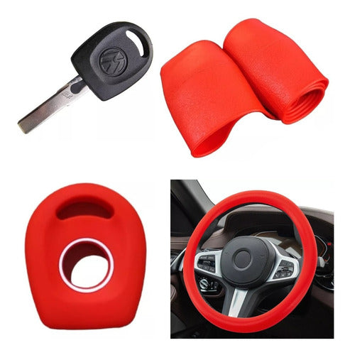 Steering Wheel Cover + Silicone Key Case - VW Voyage - Red 0