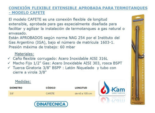 Flexible Extensible Gas Aprobado P/ Termotanque Dinatecnica 1