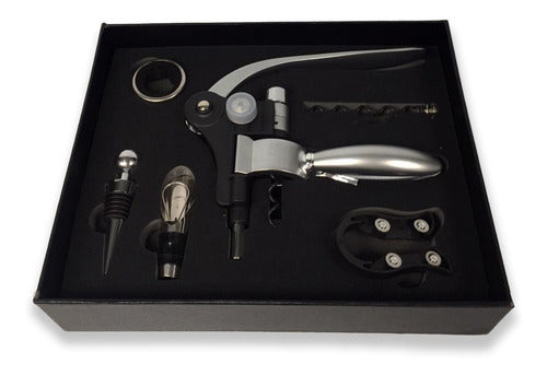 Set Kit De Vino 4 Piezas En Caja De Regalo Cartón Negro 1