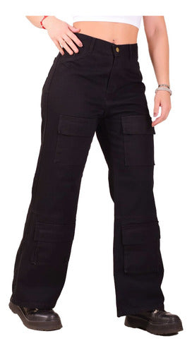 Women's Wide Leg Cargo Jeans High-Rise Wide Cut Pants 0