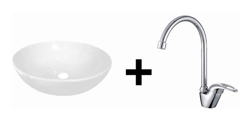 Cisne Tauro Combo: White Ceramic Sink with Monocommand Faucet 0