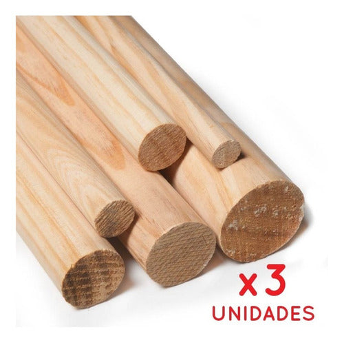 Set of 3 Round Pine Wood Dowels 4mm Cylindrical Lathes 1