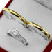 Joyería Belmar Combo Silver and Gold Wedding Bands + Solitaire Engagement Ring Set 1