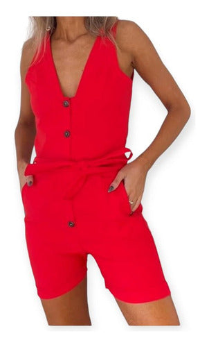 Catsuit or Short Jumpsuit in Bengaline with Bow Detail and Buttons 2