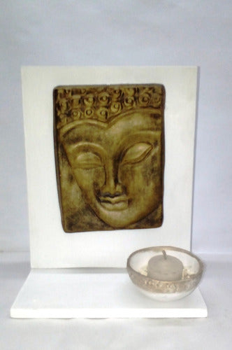 Buddha Ceramic and Wood Frame with Hanging or Standing Candle Holder 0