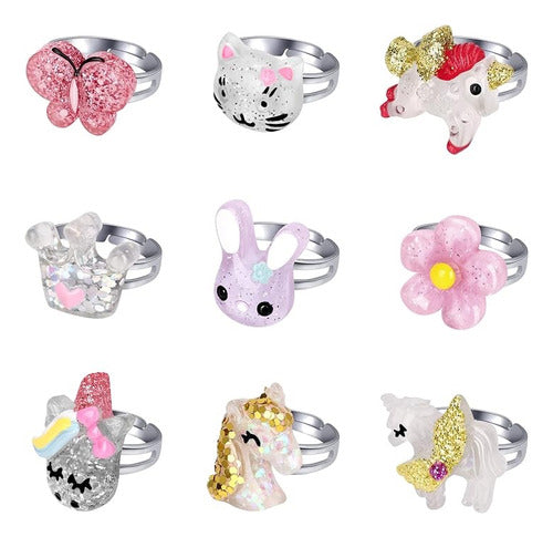 BGSHEMNI Adjustable Rings for Girls - Set of 9 Units, Ages 3 to 10 0