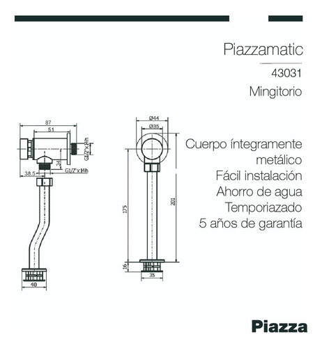 Piazza Timed Urinal Valve Faucet 2