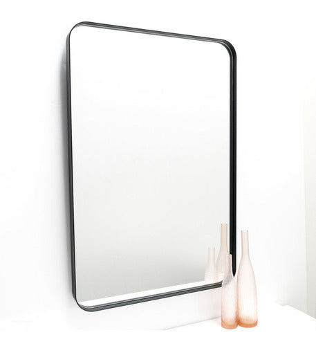 Round-Cornered Mirror with Iron Frame 100x80cm 0