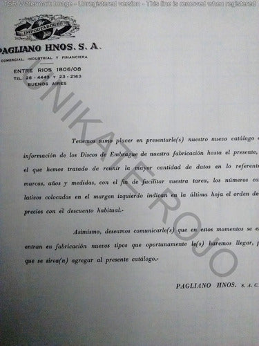 Antiguo Catálago Disco Embrague Pagliano Autos Taller - 1965 4