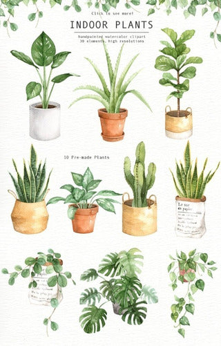 PNG Images Kit Cliparts Plants Pots Watercolor 3