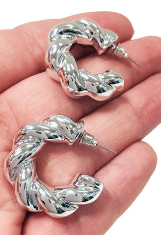 Pair of Surgical Steel Hailey Chunky Twisted Inflated Trend Earrings Set 2 4