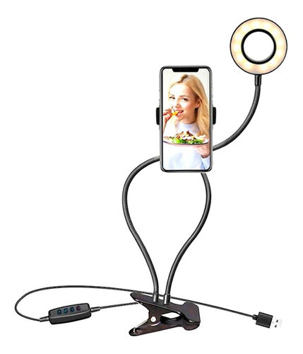 Aro Luz Led  Selfie + Soporte Celular Flexible Acc Mj-01 0