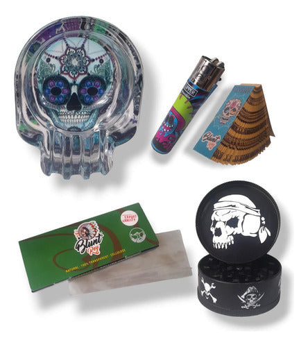 Blunt Rey Combo Skull Ashtray / Metal Skull Picker / King Size Rolling Papers 0