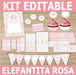 Kit Imprimible Elefantita Rosa Baby Shower Nena Elefante 1