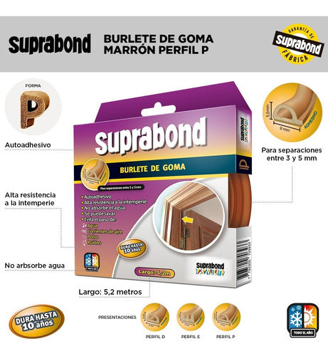 Burlete Autoadhesivo Suprabond De Goma Perfil P Color Marrón 1