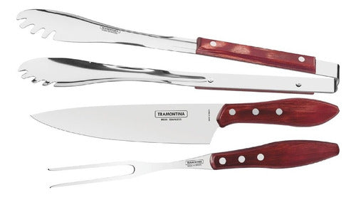Tramontina Polywood Red 3-Piece Stainless Steel BBQ Set 0