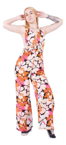 Melmar Long Palazzo Floral Print Jumpsuit with Open Back 0