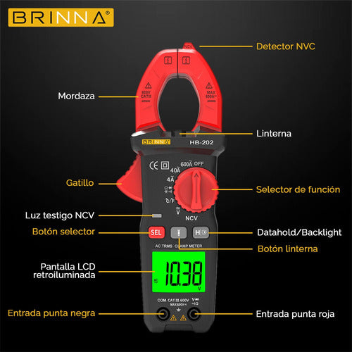 Pinza Amperometrica Brinna + Multimetro + Detector Buscapolo 1