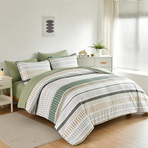 Davulos Boho Stripe Edredón Set Queen Size Cama De 7 Piezas 0