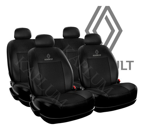 Car Seat Cover Renault Kangoo Stepway 2019+ Foam Embroidered Logo Black Premium Leatherette Set of 11 Pieces 0