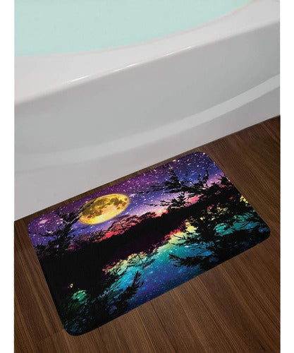 Ambesonne Purple Bath Mat, Lake Moonlight Stars In Night Sky 1