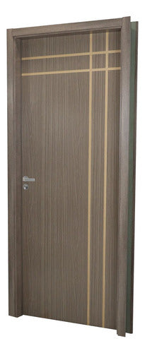 Kit Porta De Madeira Decorada 215x64cm Com Batente De Mdf 1