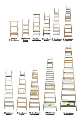 N&G Sanitarios Reinforced Wooden Ladder 6 Flat Steps Painter Type 1.7m 3