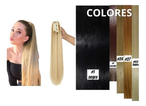 Extensión Peluca Cola De Caballo Platinada Kanekalon Broche 1