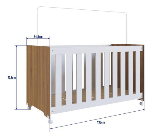 Berço Infantil Simples Com Rodas Regulagem E Grade Mdf Nogal 2