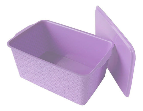 Set of 6 Plastic Rattan-Like Lilac Organizer Baskets with Lid 0