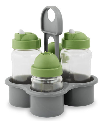 Daysal Set of 4 Oil and Vinegar Dispenser with Salt and Pepper Shakers on Base 0