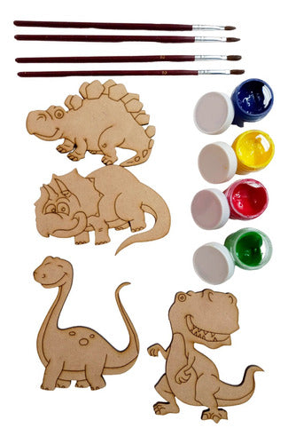 DinoArt 40 Dinosaurios Para Pintar Pincel 10cm Fibrofacil Pincel 1