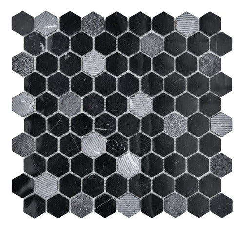 Misiones Hexamar Nero Black Hexagon Mesh, Marble Coating 30 X 30 Cm 0