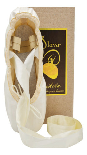 Slava Ballet Pointe Shoes with Ribbons + Elastic Canvas Split Sole Pointe Shoes 2