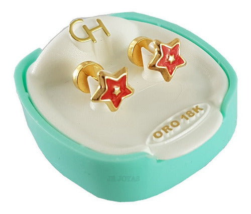 C&H 18k Gold Star Baby Earrings with Lacquer Finish AB163 0