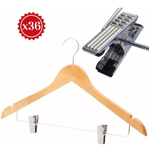 BAIBAO REGALO Wooden Hangers with Clips for Skirts and Pants - Pack of 36 0