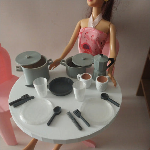 Miniature Cookware Set for Barbie Dollhouses - Pots, Pans, Utensils, Plates, and Cups 1
