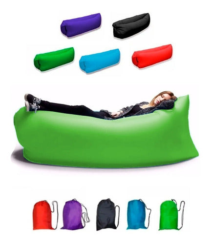 Inflatable Lounge Chair Puff Mattress Beach Pool Camping + Bag 0