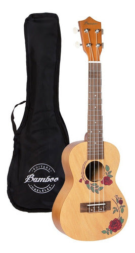 Bamboo Ukelele Concert U-23 Roses - Includes Case and Pick 0