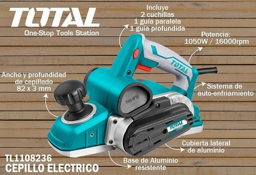 Total 1050W 82mm Electric Planer Rebate Kit + Guide + Blades Spare Parts Belt and Carbon 2