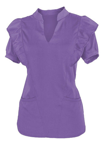 Medical Uniform Set Mao Neck with Ruffles Spandex Women 32