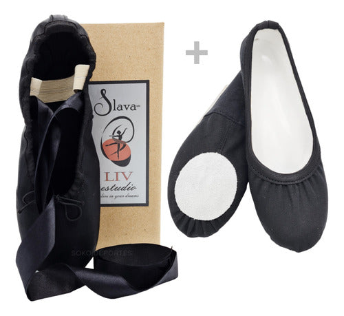 Slava Ballet Pointe Shoes with Ribbons + Elastic Canvas Split Sole Pointe Shoes 16