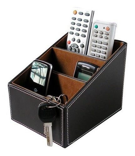 Yaekoo 3-Slot Leather Desktop Wood Organizer 0