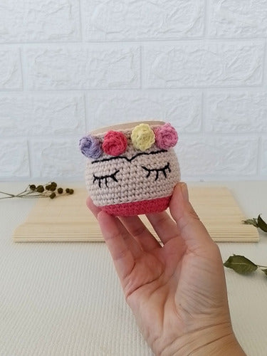 Andy Crochet Studio Mate Ceramica Con Funda Frida Kahlo Crochet Algodón Arte 1